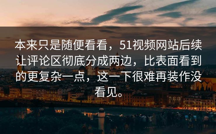 本来只是随便看看，51视频网站后续让评论区彻底分成两边，比表面看到的更复杂一点，这一下很难再装作没看见。