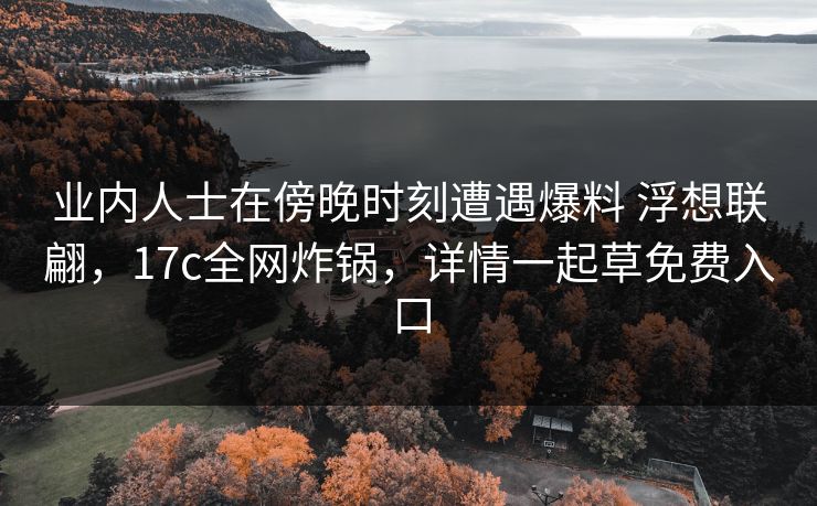 业内人士在傍晚时刻遭遇爆料 浮想联翩，17c全网炸锅，详情一起草免费入口