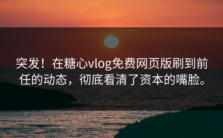 突发！在糖心vlog免费网页版刷到前任的动态，彻底看清了资本的嘴脸。
